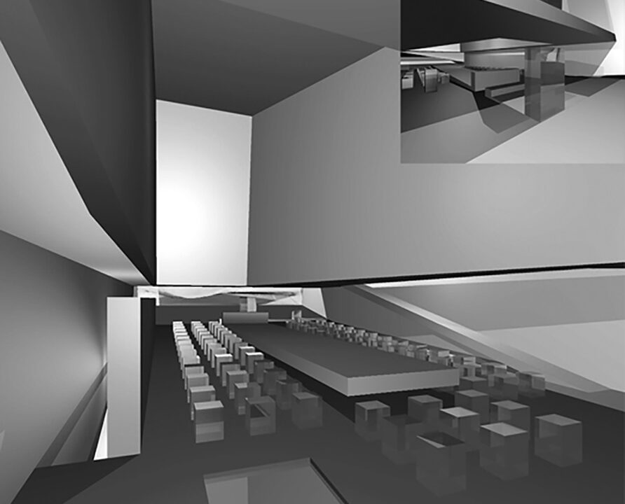 MESTRE-VENICE, ITALYProject sponsored by the National Ministry of University and Research M.U.R.S.T. about “New Architecture and Services for a Sustainable Development of the Metropolitan Area of the Terraglio River in Mestre-Venice.”Design of a religious center titled “The Space of Ecclesia.”With Raffaella Laezza and Michele Moreno, coordinated by F. Purini.