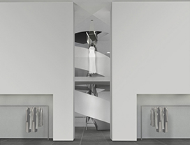 Illustration showing interior elements of an architectural design.