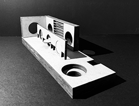 Illustration showing interior elements of an architectural design.