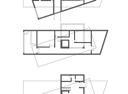Three drawings of floor plans of a structure