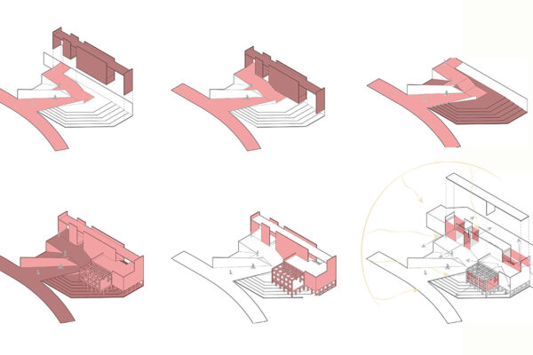 Six images each detailing a different feature of a structure.