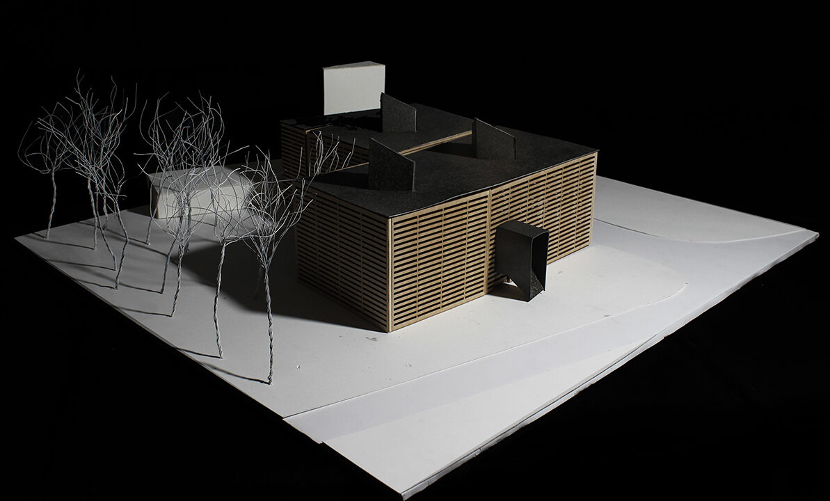 A photo of an architectural model of a modern structure