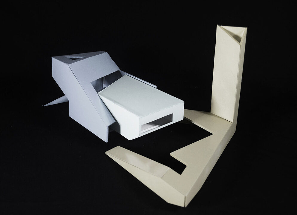 A photo of an architectural model of a modern structure