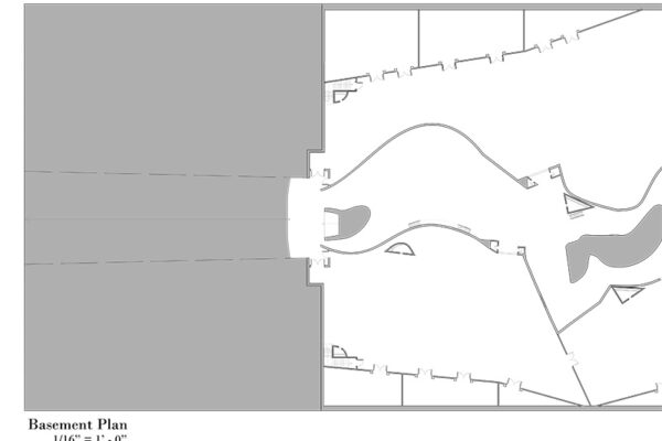 An architectural design drawing for a basement plan, possibly for a grand ballroom or similar large venue.