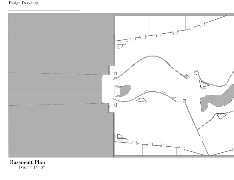 An architectural design drawing for a basement plan, possibly for a grand ballroom or similar large venue.