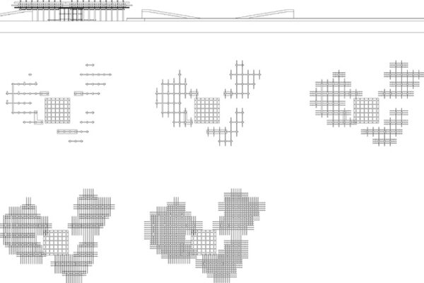 A series of diagrams showing the cross section of a building and interior components.