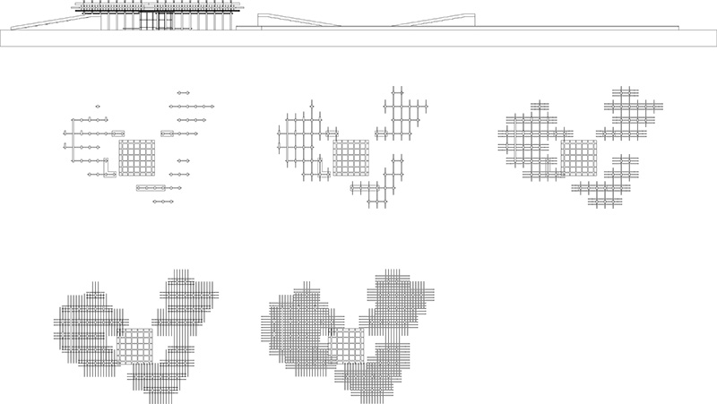 A series of diagrams showing the cross section of a building and interior components.