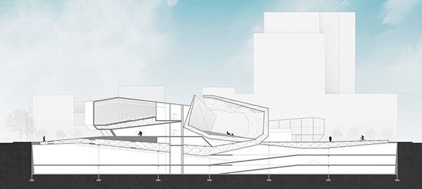 WRAPPING Fields Section Drawing - Cinema Center Proposal for the city of Denver, Colorado FFAT Educational Exhibition