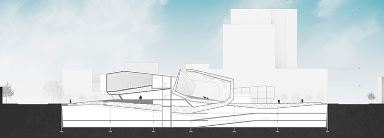 WRAPPING Fields Section Drawing - Cinema Center Proposal for the city of Denver, Colorado FFAT Educational Exhibition