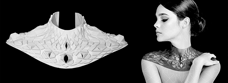 GEODE Necklace Exploration of design processes, mediums, tools, and techniques 3D Print - Scale: 1:1 BLNKA.org Exhibition - Lubbock Texas 2016