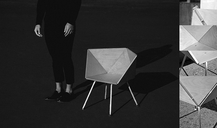 DYMAXION Chair Product Design Project Materials: ½” Plywood, Stainless Steel Profiles, Screws, Metal Base