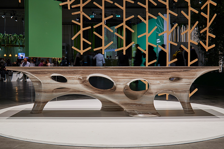 An artistic table in a gallery-like setting