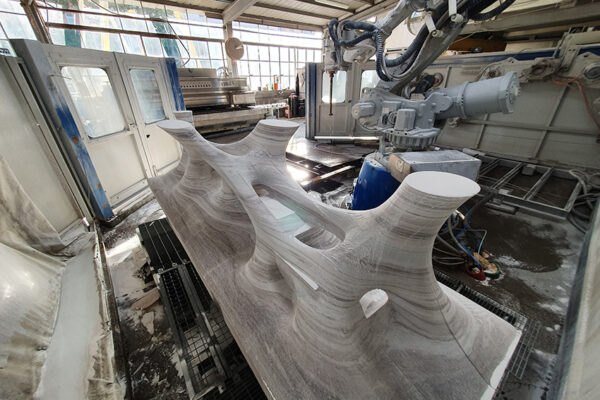 Coral Table Fabrication Process Robot, Marmomac Exhiition 2019, Dustin White