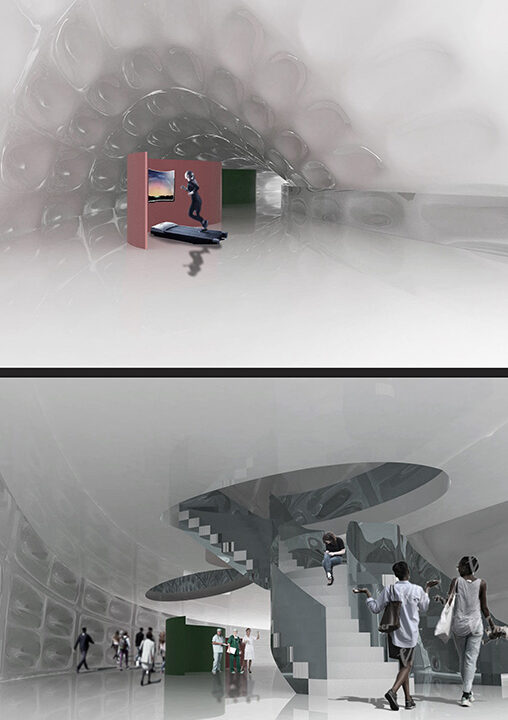 B.Arch Thesis Project: Arcadiusz Chrobac, Luis Bruni, Santiago Molina (students), Giuseppe Fallacara (Faculty); ARCH 502 Design Thesis, B. Arch Program in collaboration with School of Health Professions, Spring 2018