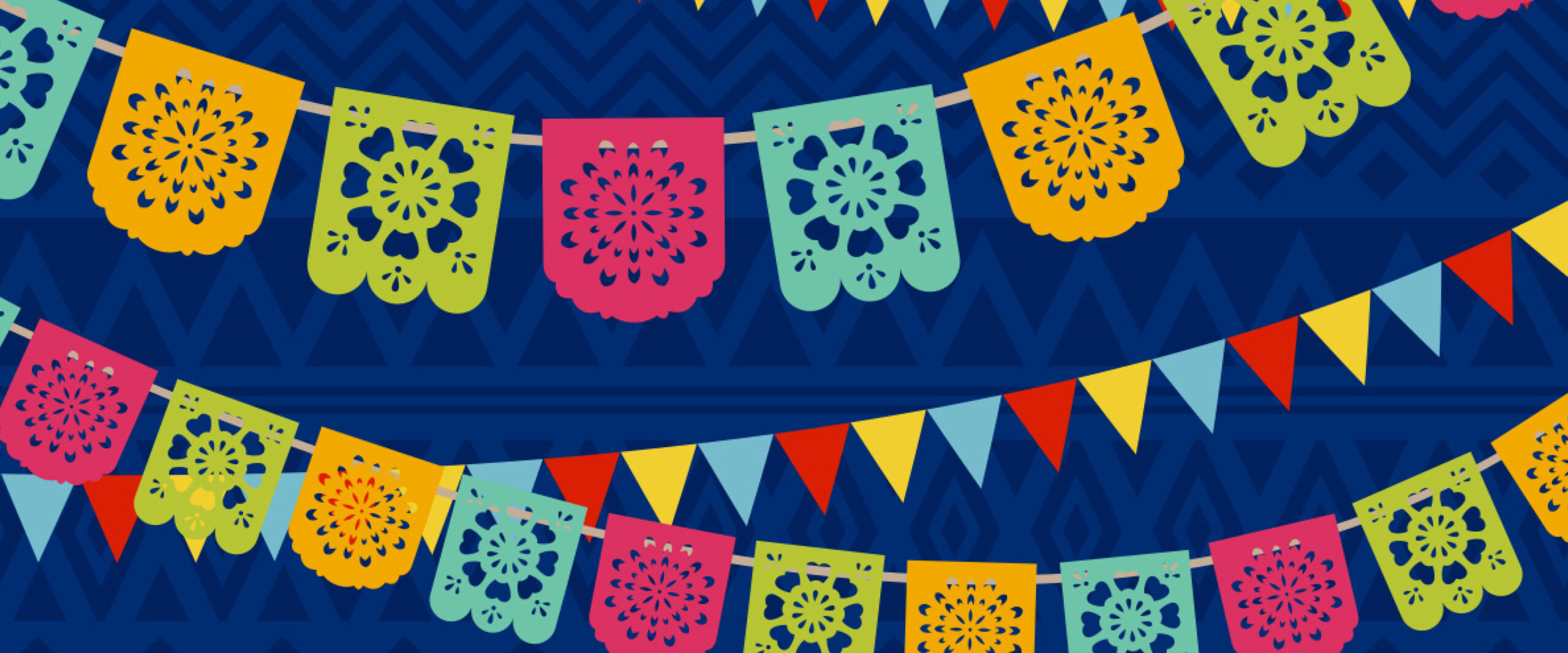 Colorful paper garland on a blue background