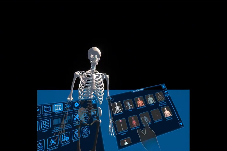 CurioXR Skeleton model. With UI menu interaction in front.