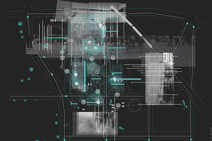 A rendering of a city grid