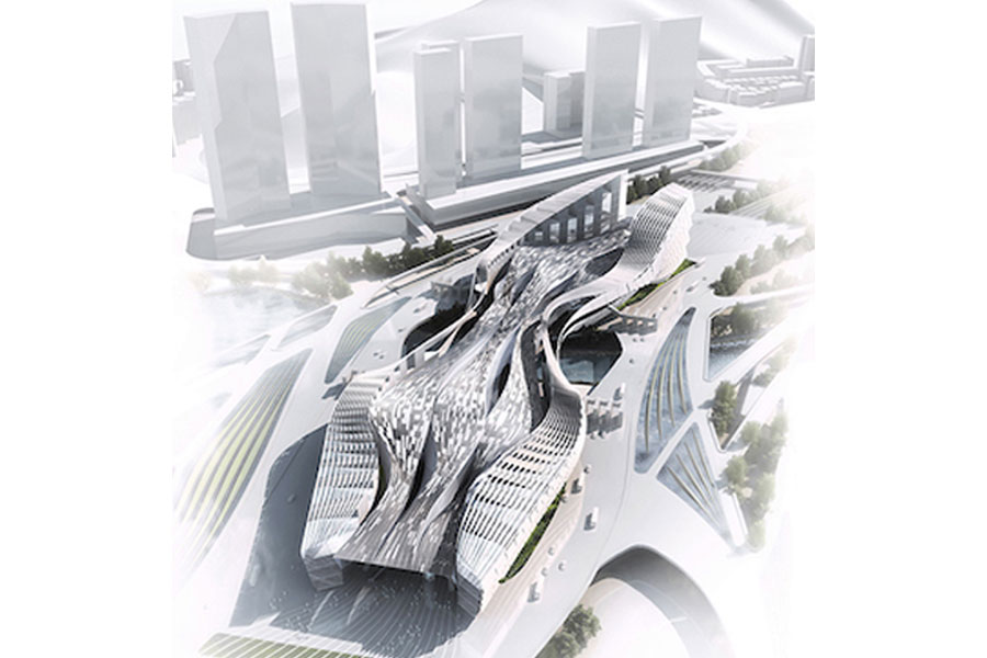 A rendering of an overlapping city