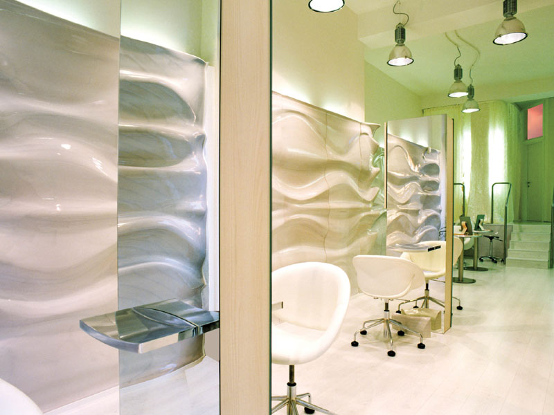 Boiserie Between Cutting and Colouring Zones of Hair Salon in Verona, Italy