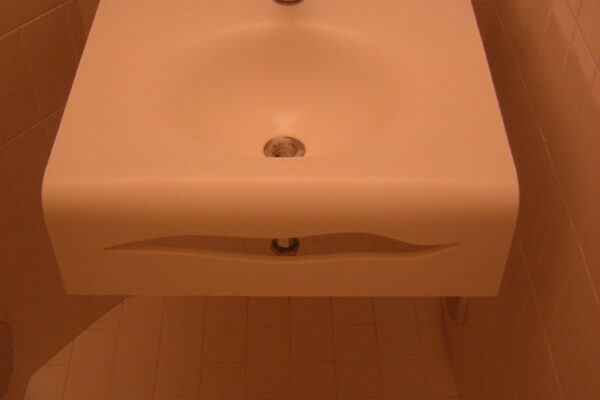 Furniture Design, Bathroom Sink in Corian, Room LED RGB Lighting Moods of Hair Salon in Verona, Italy