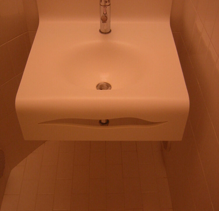 Furniture Design, Bathroom Sink in Corian, Room LED RGB Lighting Moods of Hair Salon in Verona, Italy