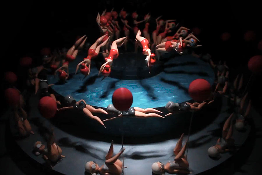 A 3D rendering of synchronized swimmers