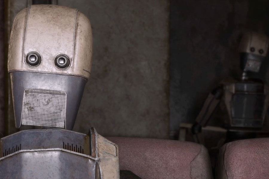 Two robots in a dirty theater