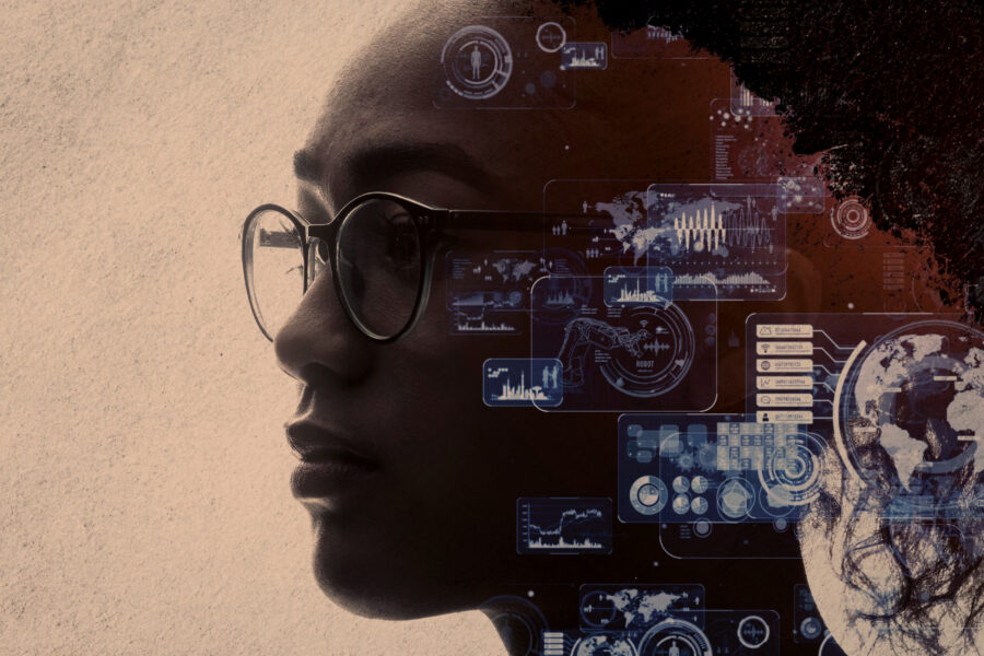 Woman's profile with digital images