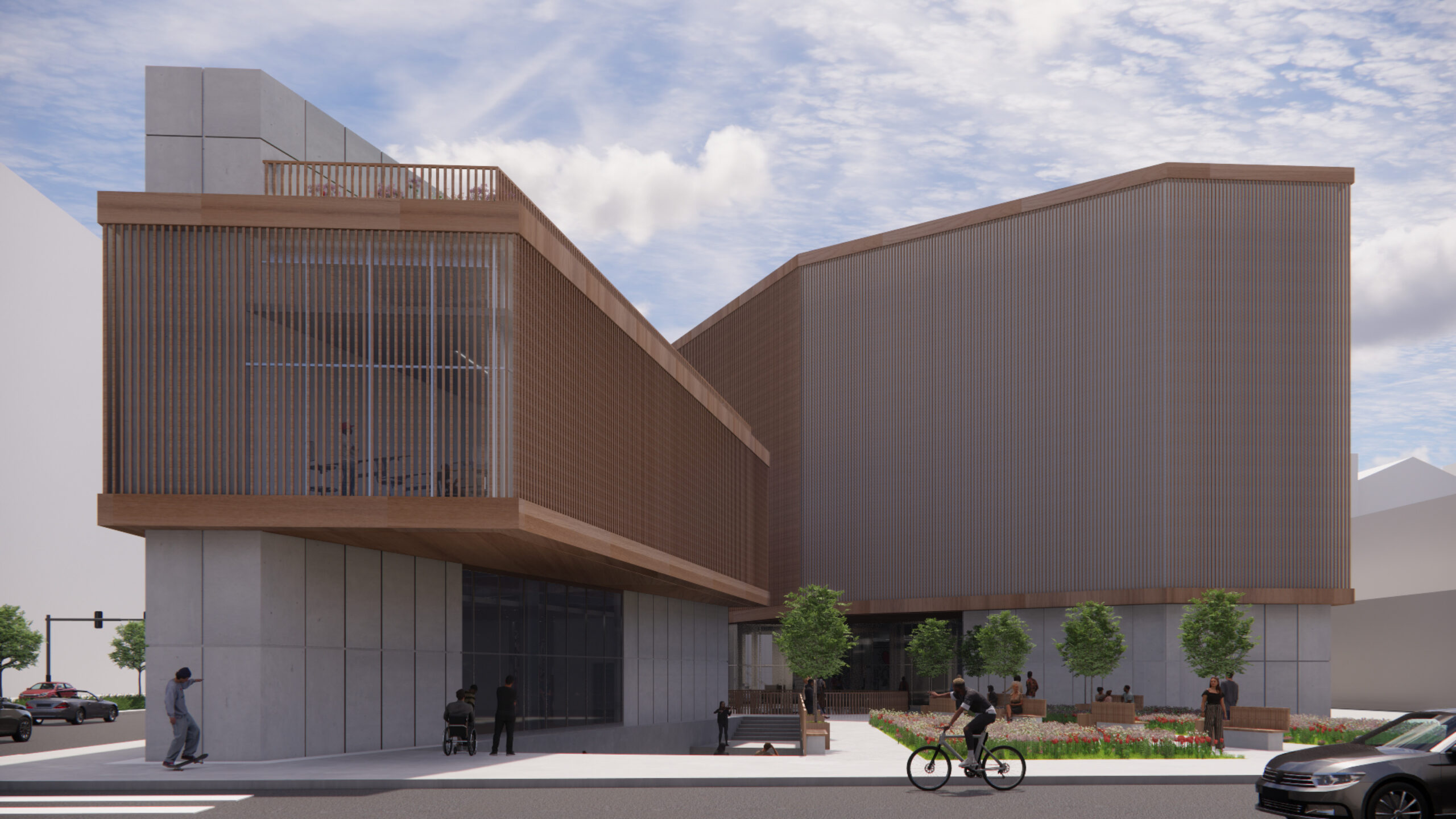 Rendering of the exterior of a theater