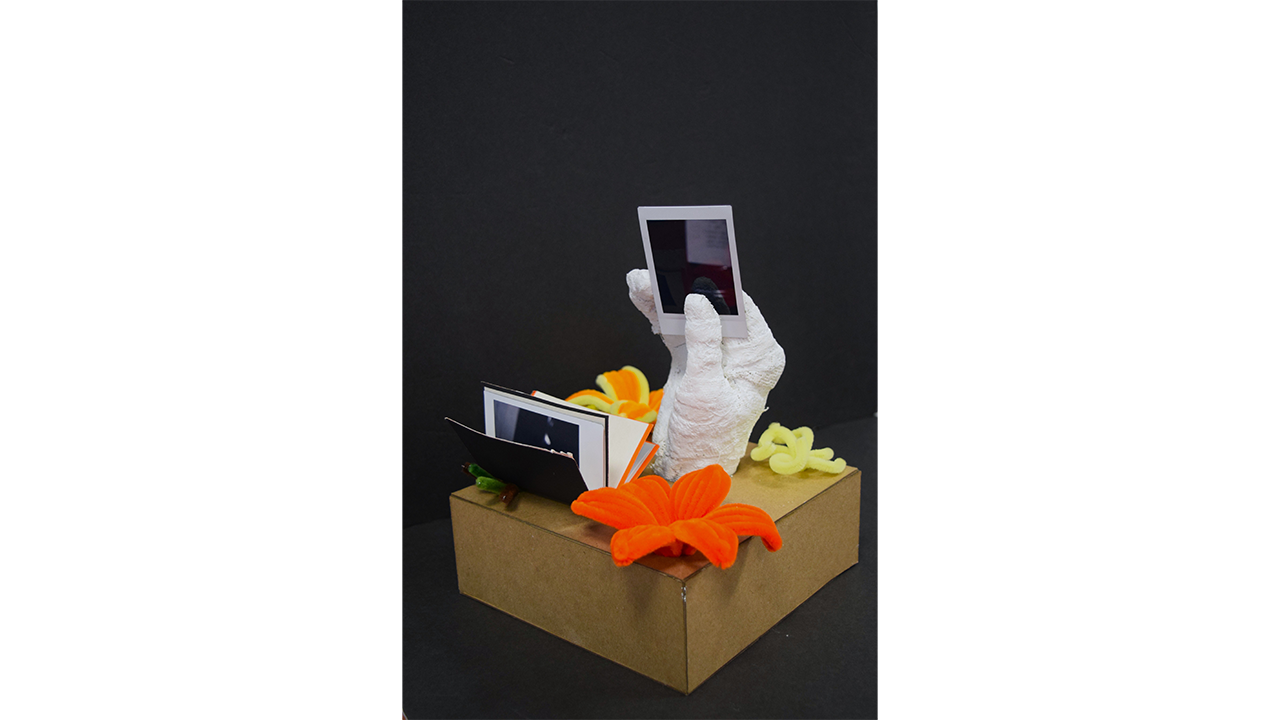 plaster, chipboard, pipe cleaner, paper, Instax mini film