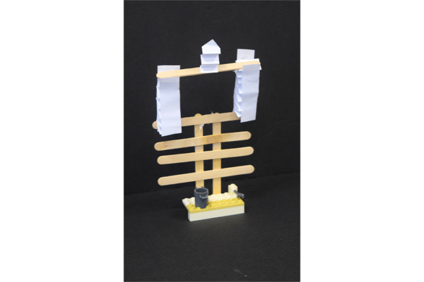 Lego, popsicle sticks, glue, paper