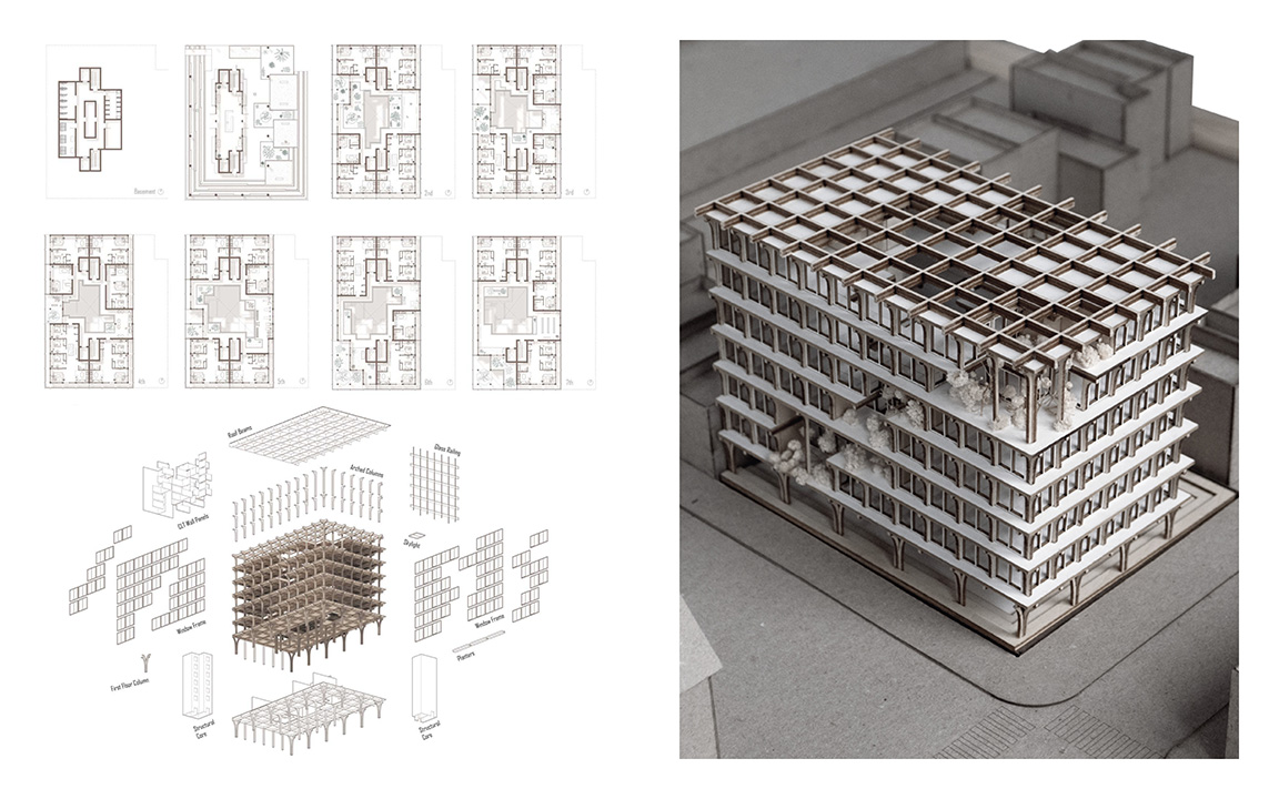 Floor Plans, Pull-Apart Axonometric and Physical Model