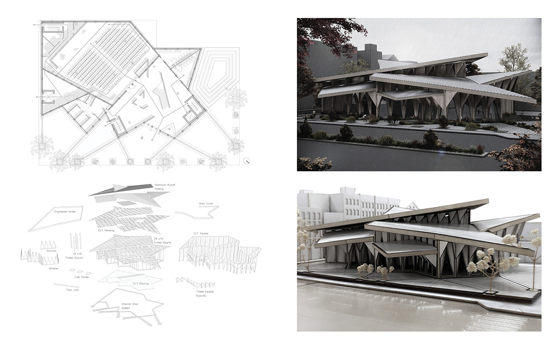 Floor Plan, Pull-Apart Axonometric and Physical Model Images