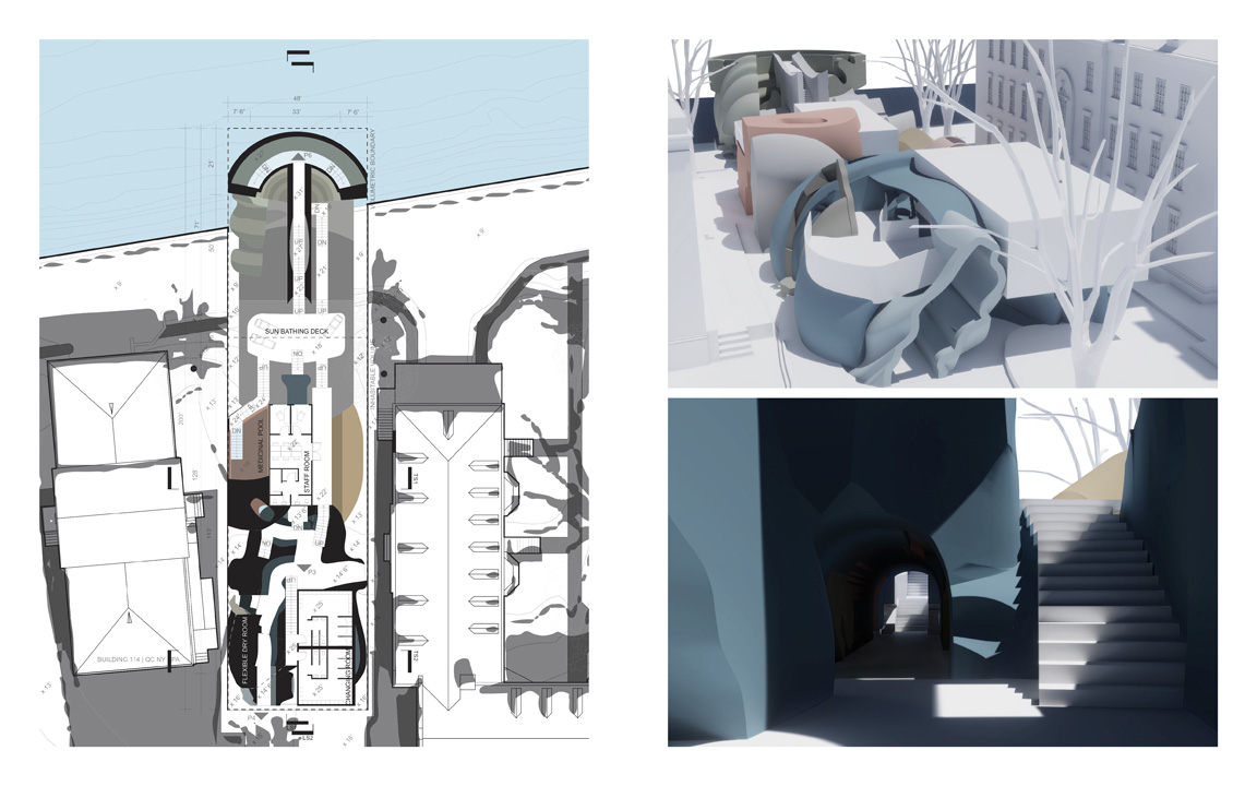 Top Floor Plan and Views of the Bathhouse