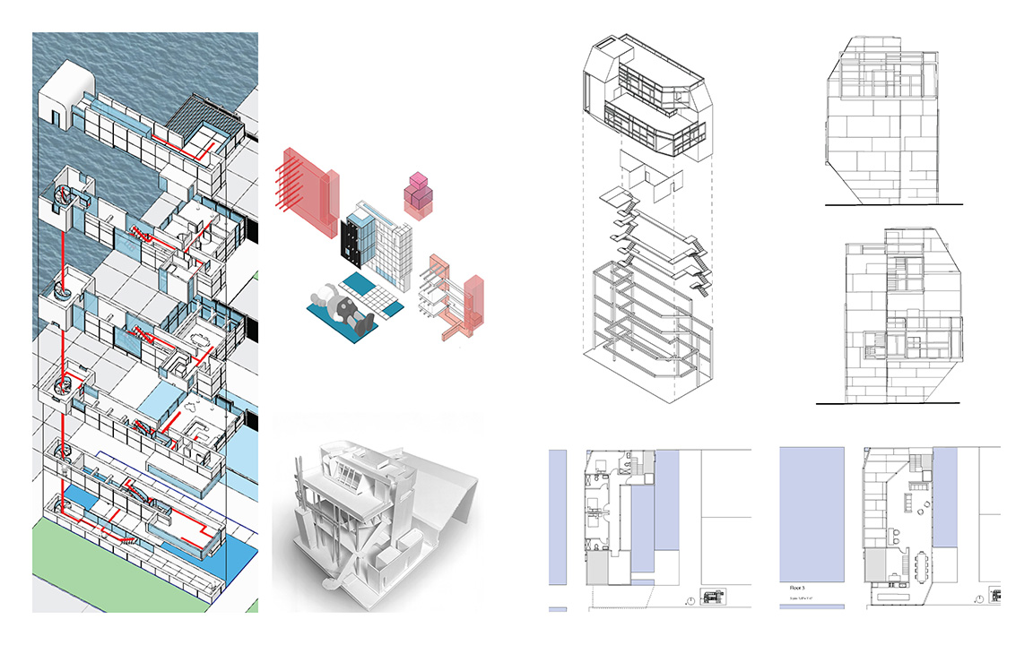 Pull-Apart Axonometrics, Physical Model, Sections and Floor Plans