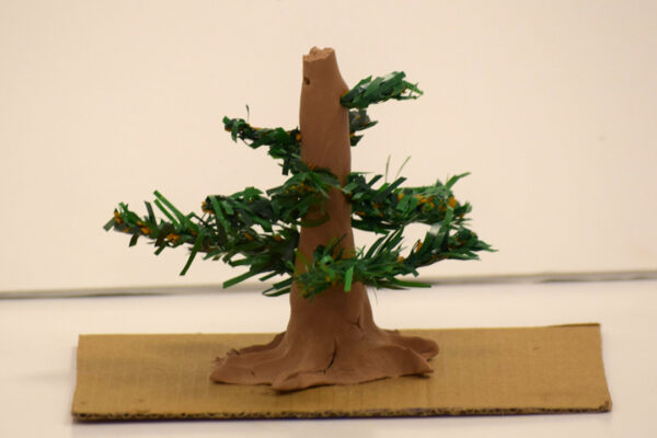 clay, leaves, arcrylic paint