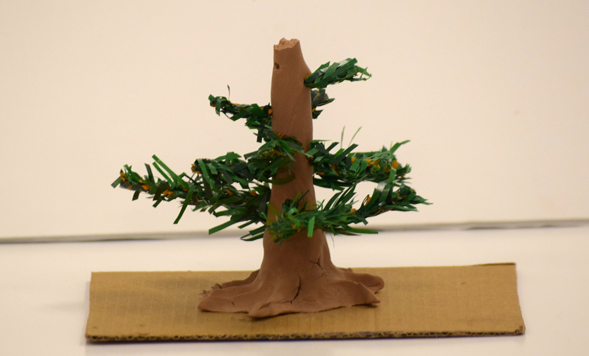 clay, leaves, arcrylic paint
