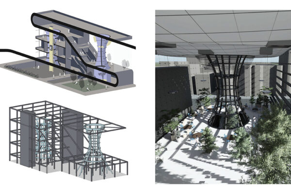 Isometric Diagrams and View of the Courtyard