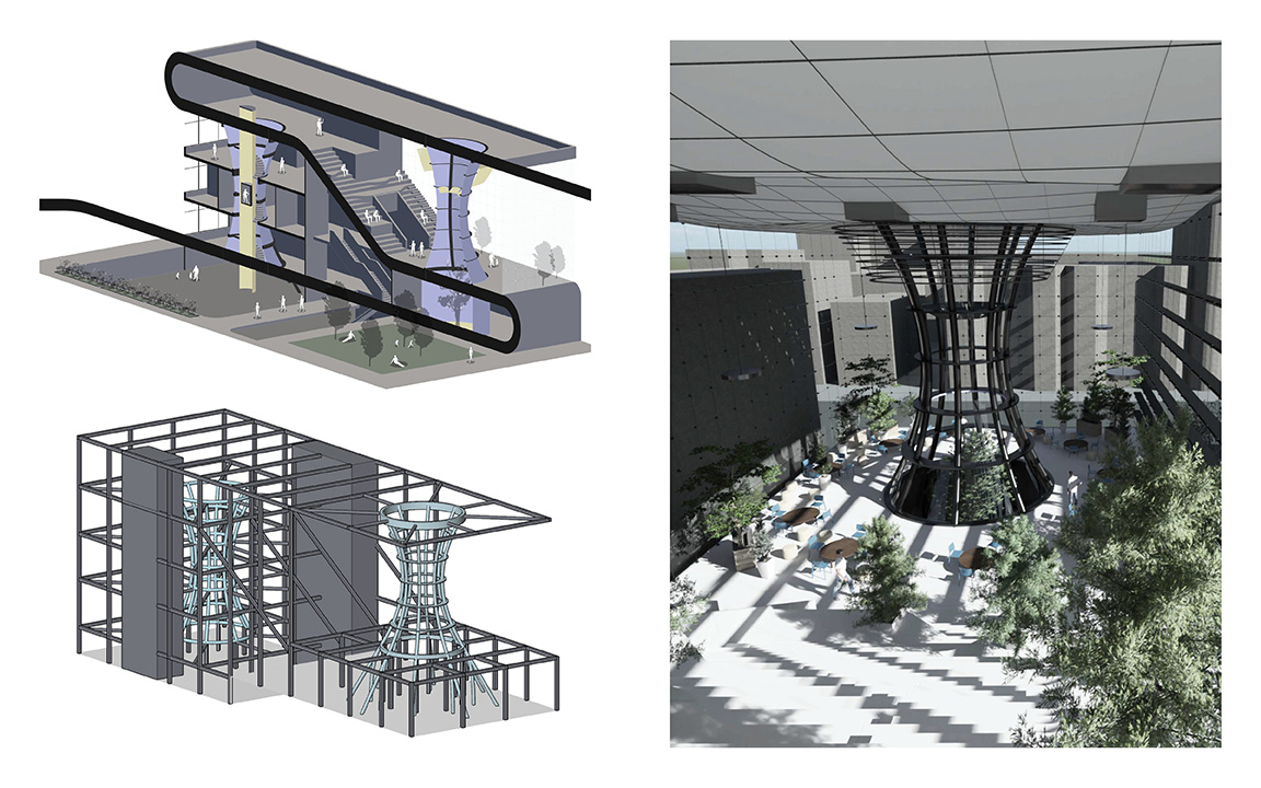 Isometric Diagrams and View of the Courtyard