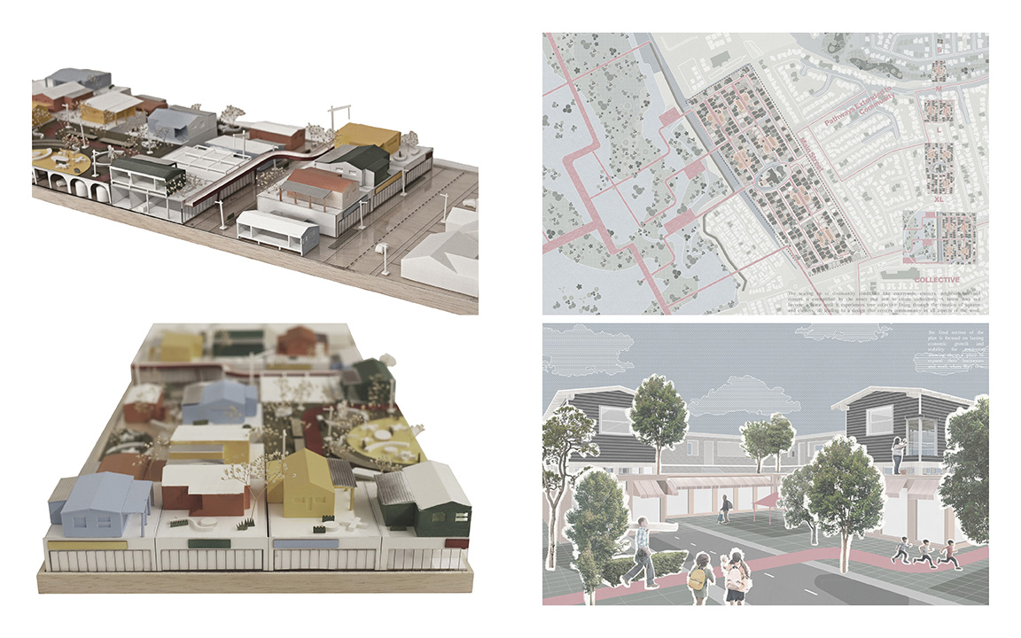 Physical Model, Site Plan, and View of the Neighborhood