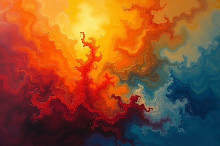 AI-generated art to illustrate heat transer and convection, in swirls of blue and red