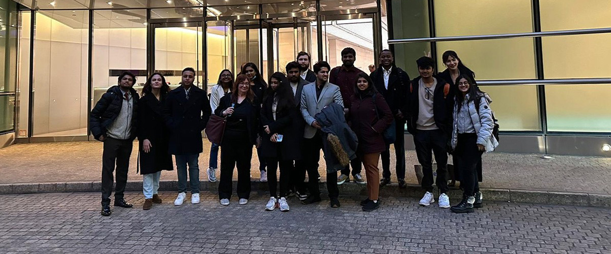 Students in front of Bloomberg's offices in New York City